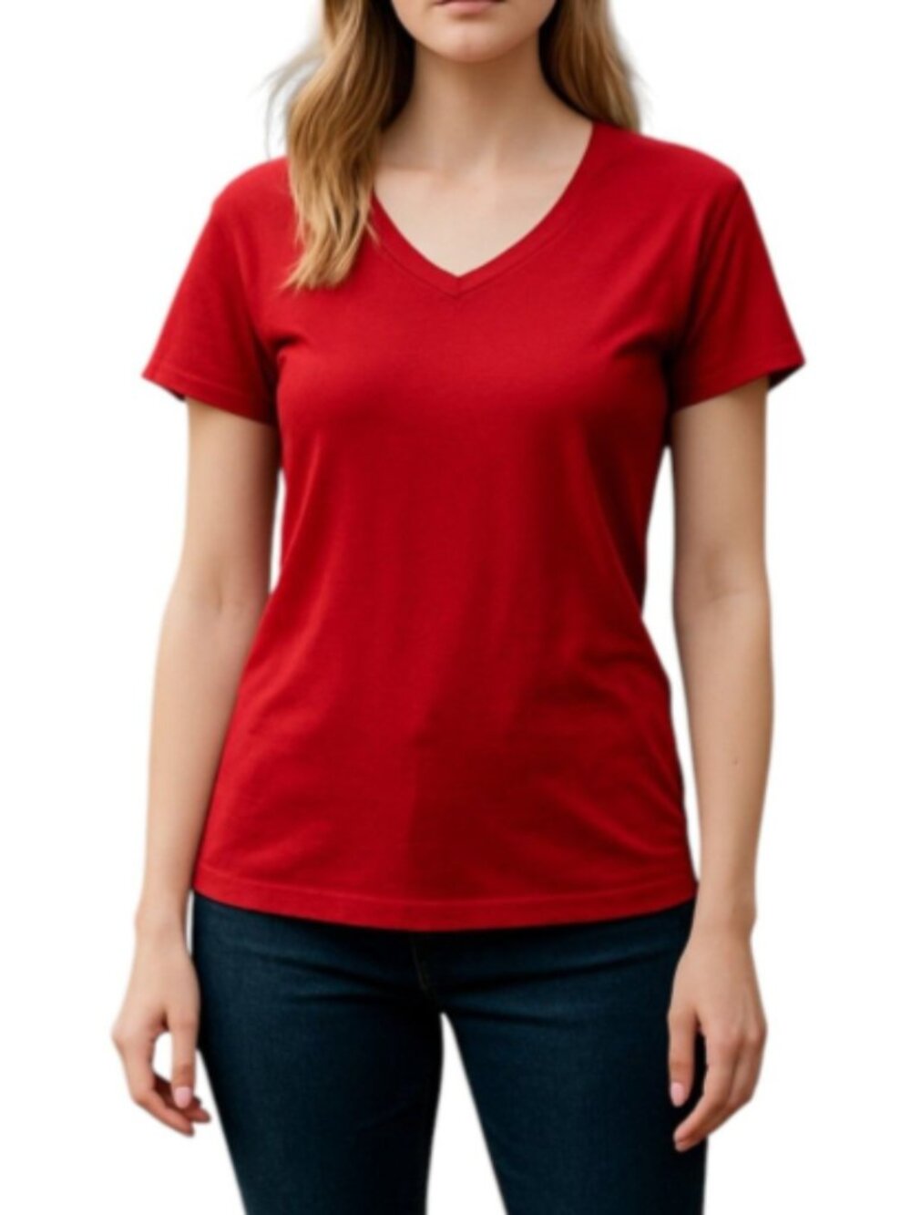 Croft & Barrow Petite Small Red Classic All Cotton T-Shirt Short Sleeves V-Neck
